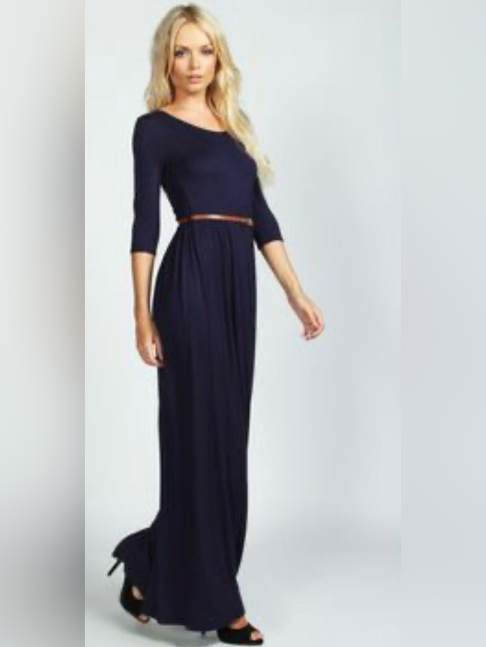 💙Calvin Klein Navy Long-Sleeve Maxi Dress with Slim Belt💙